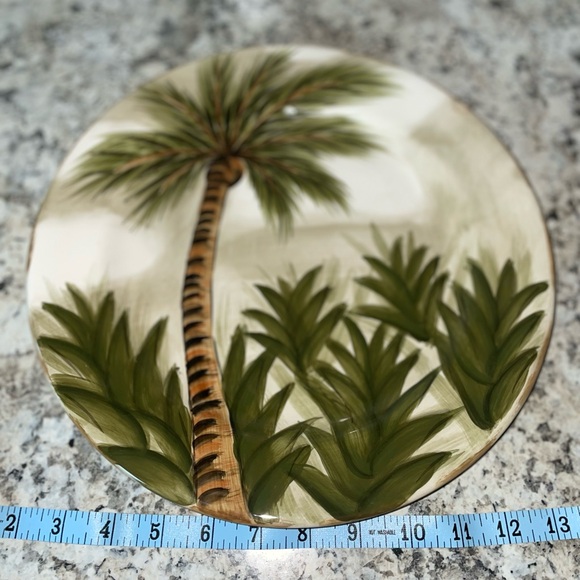 4 Tabletops Unlimited Kona Hand Painted Dinner Plate Palm Tree Design - Picture 9 of 13